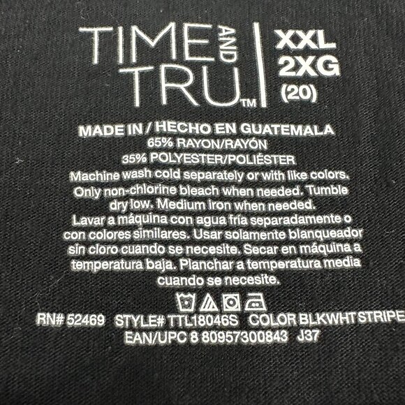 Time And Tru Womens Striped Black White 3/4 Sleeve Top Size XXL Rayon Blend - Picture 3 of 3